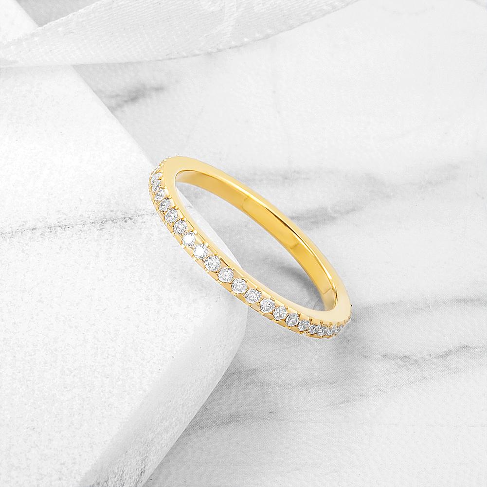 Hypoallergenic Gold Plated Stainless Steel Ring - Classic CZ Circle Design for Women - Jewelry & Watches - Bijou Her -  -  - 