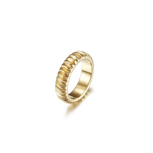 Gold Ribbed Stackable Ring - Minimalist Women's Fashion - Jewelry & Watches - Bijou Her - Size -  - 