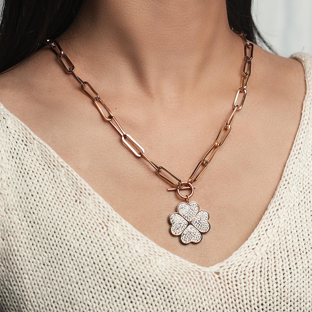 Lucky Four-Leaf Pendant Necklace - Elegant Women's Jewelry in Rose Gold - Jewelry & Watches - Bijou Her -  -  - 