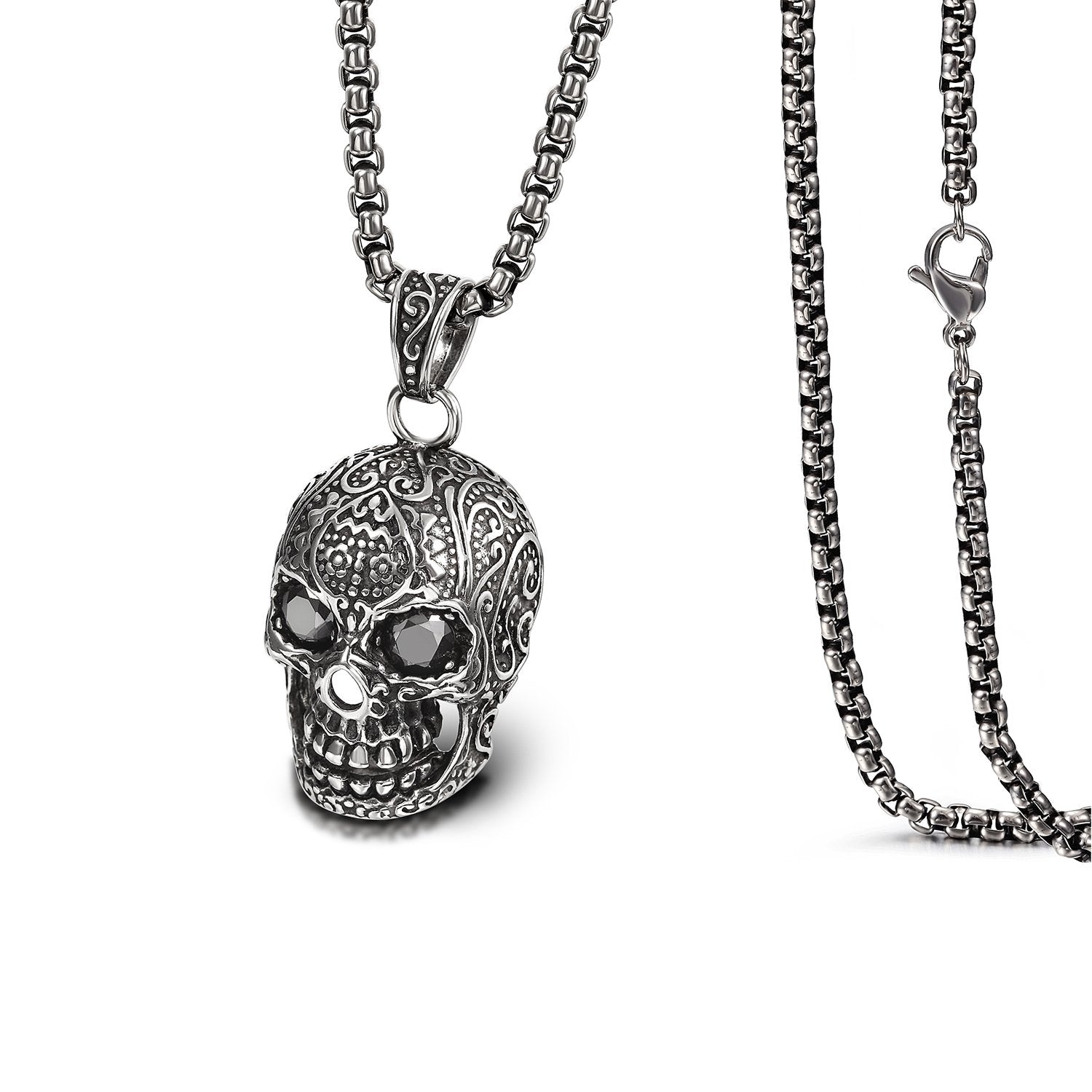 Hypoallergenic Men's Black Skull Necklace - Personalized Fashion Jewelry - Jewelry & Watches - Bijou Her -  -  - 