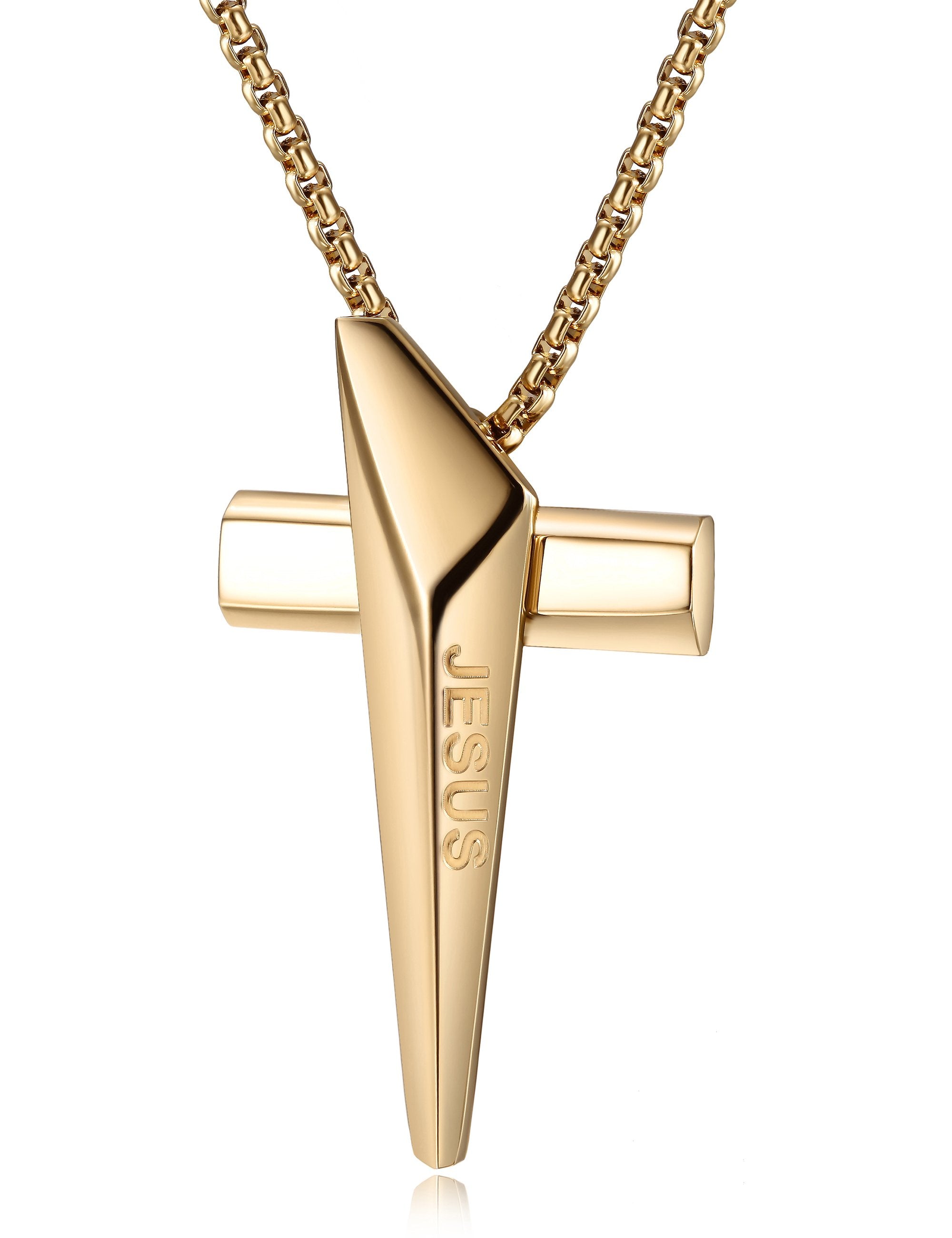 Hypoallergenic Belief Cross Necklace in Gold, Rose Gold, and Silver Stainless Steel for Women - Jewelry & Watches - Bijou Her -  -  - 