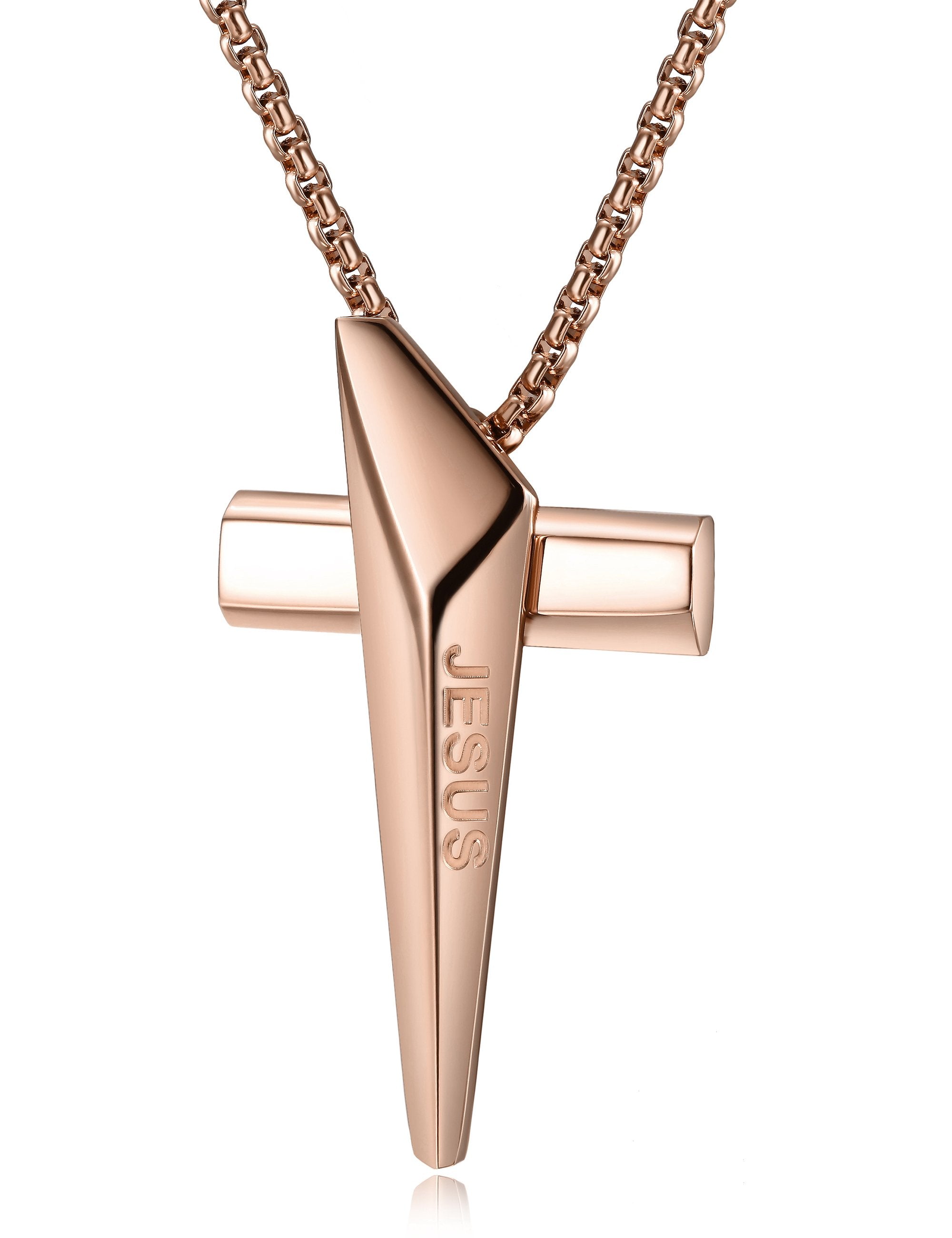 Hypoallergenic Belief Cross Necklace in Gold, Rose Gold, and Silver Stainless Steel for Women - Jewelry & Watches - Bijou Her -  -  - 