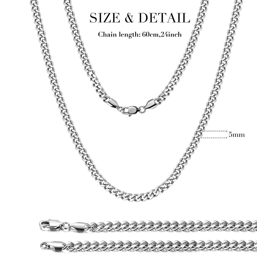 Silver Cuban Chain Necklace - 5mm Width, Hypoallergenic & Non-Tarnishing - Jewelry & Watches - Bijou Her -  -  - 