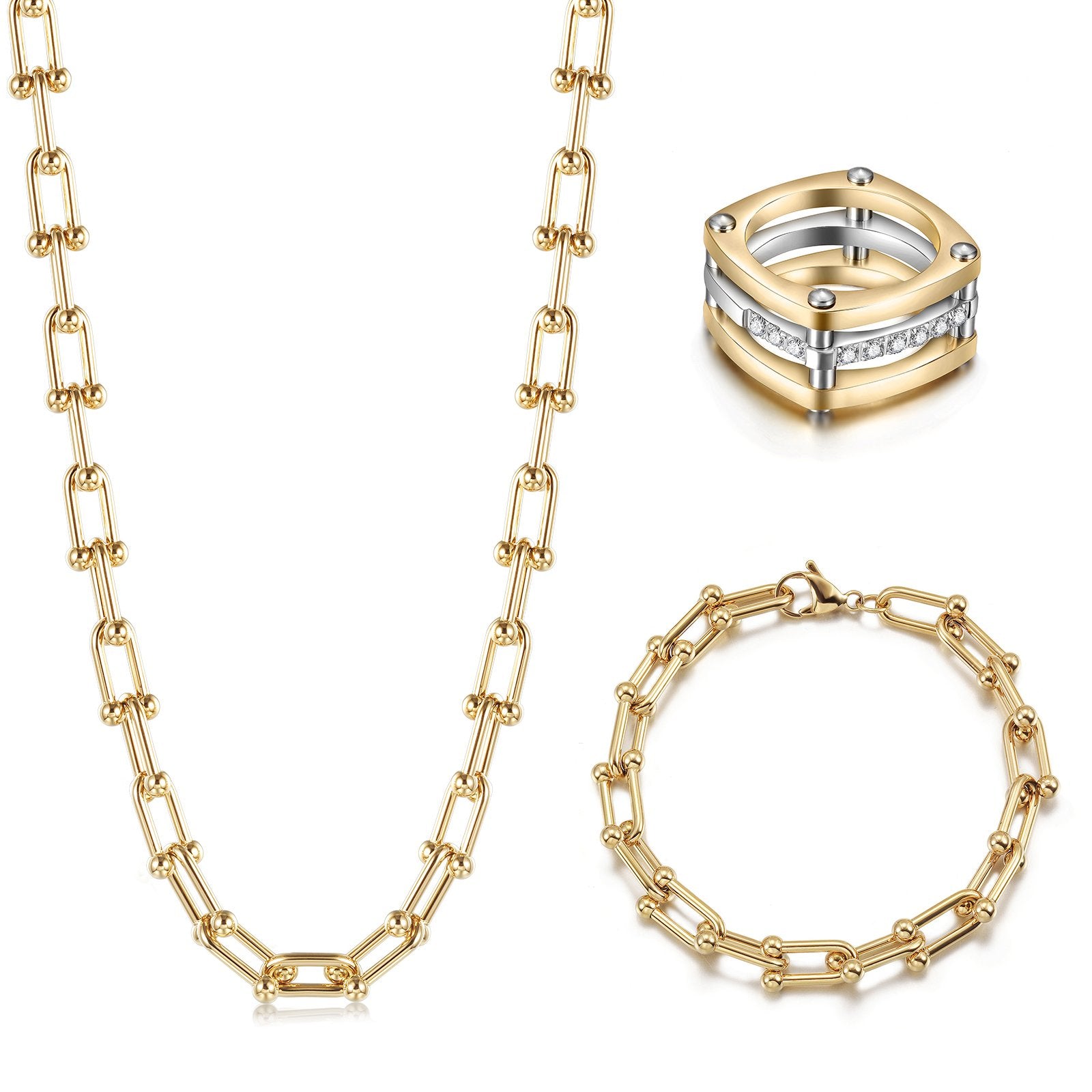 Le Cheval Chain Necklace Set - Bracelet, Ring, and Gift Box Included - Jewelry & Watches - Bijou Her -  -  - 