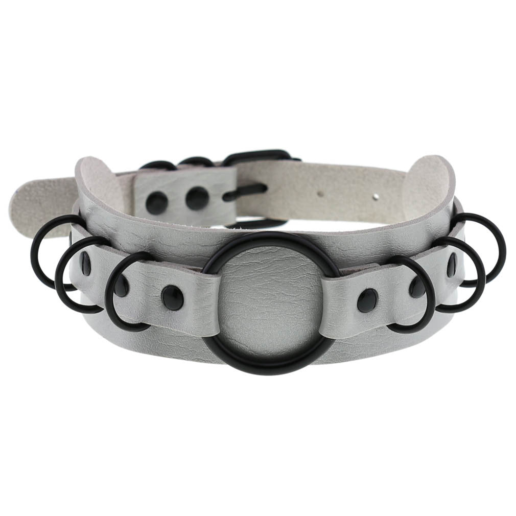 Leather Collarnecklace Exaggerated Personalized Black Ring Clavicle Necklace - 0 - Bijou Her - Color -  - 
