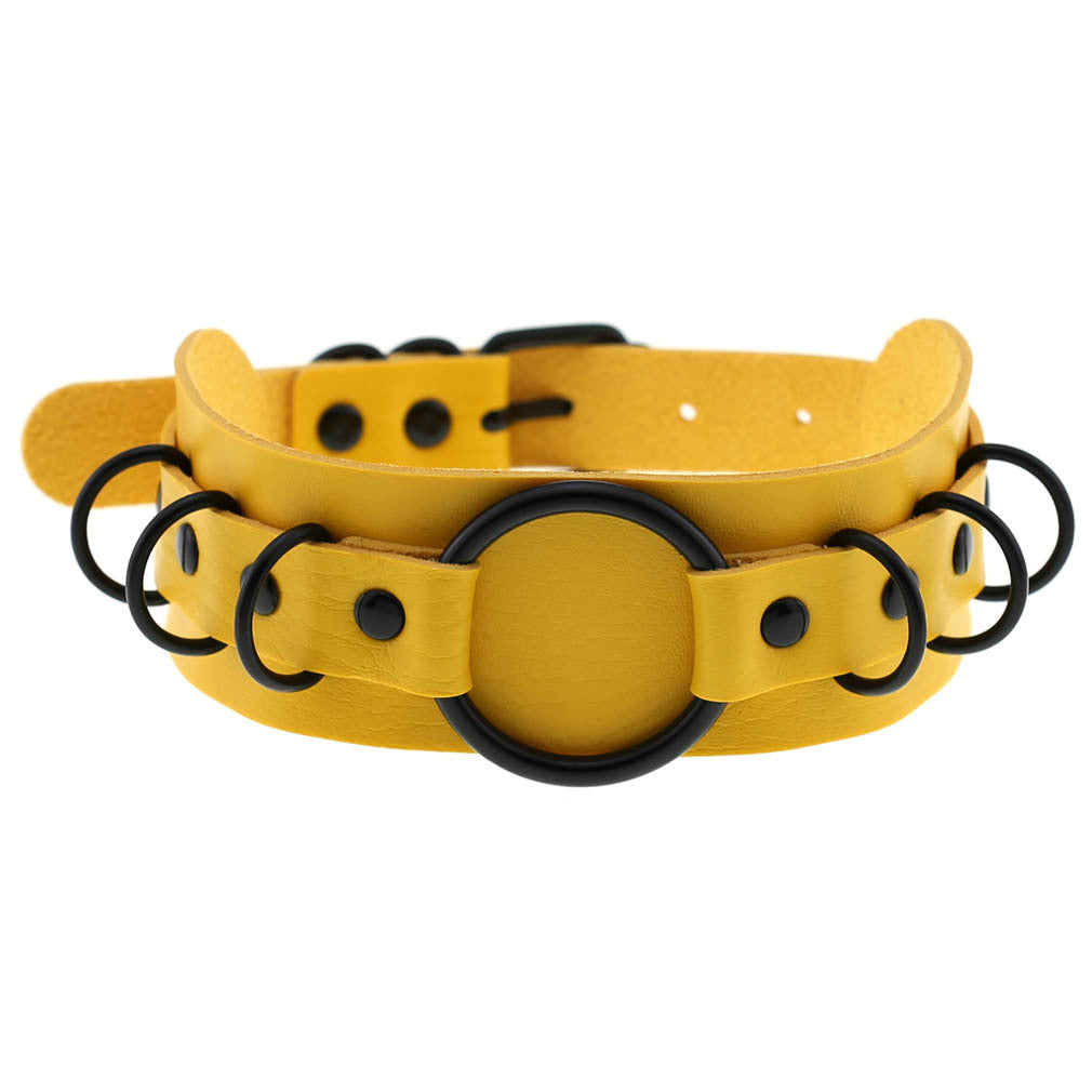 Leather Collarnecklace Exaggerated Personalized Black Ring Clavicle Necklace - 0 - Bijou Her - Color -  - 