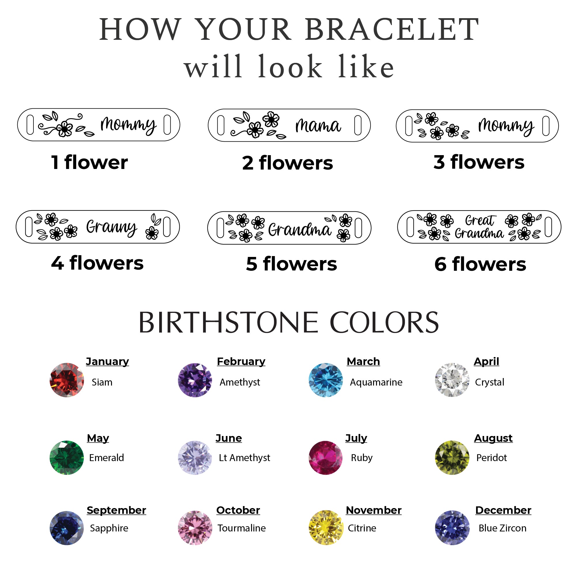 Personalized Birthstone Flower Bracelet for Mom and Grandma with Children's Birthstones - 925 Sterling Silver and 18K Gold Plated Leather Jewelry Gift - Bracelets - Bijou Her -  -  - 