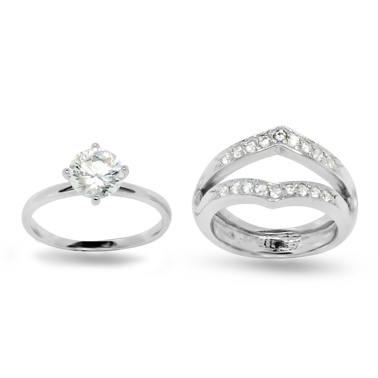 Stainless Steel CZ Engagement Ring with Ring Guard - Affordable and Hypoallergenic - Rings - Bijou Her -  -  - 