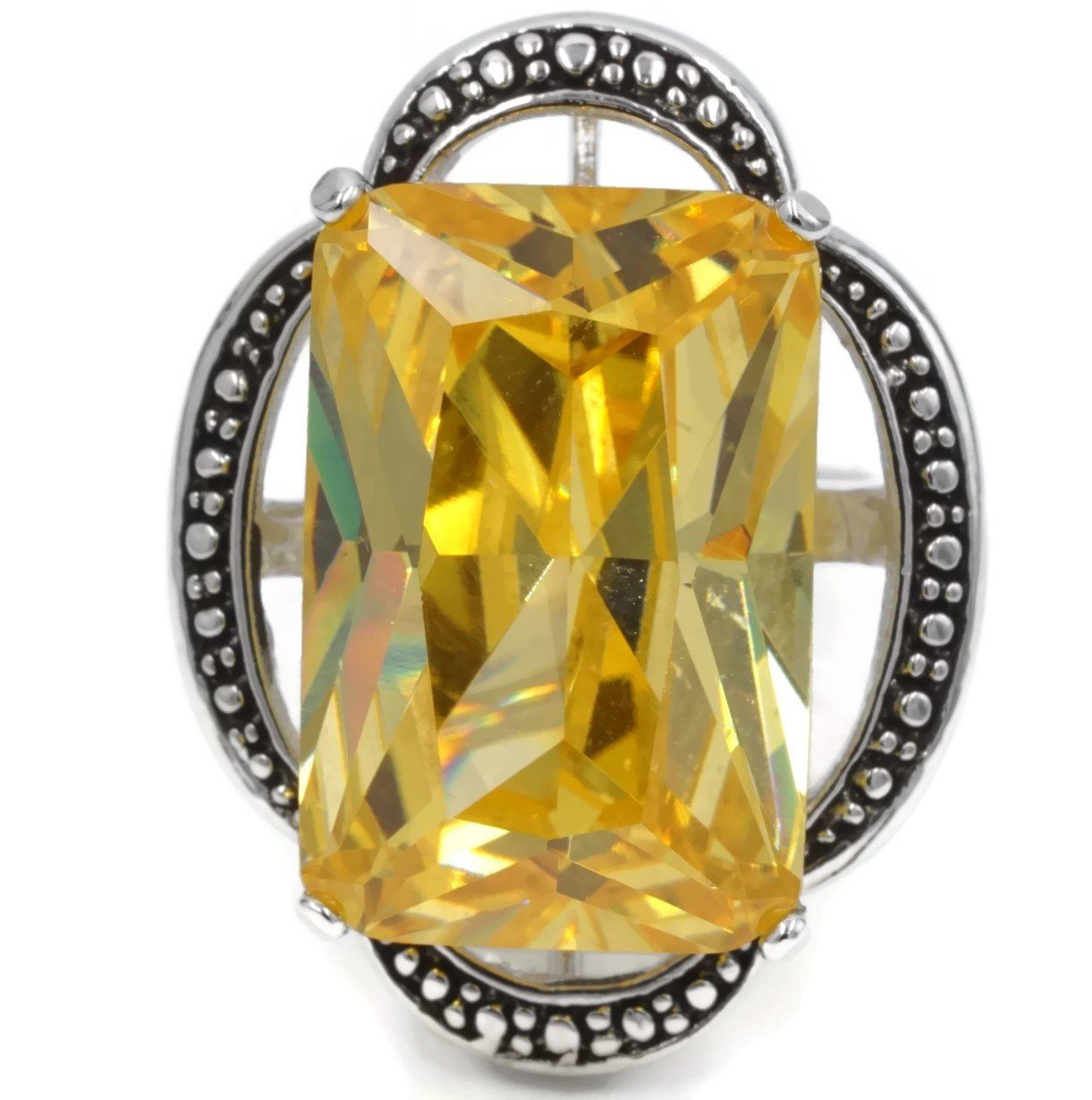 Oversized Yellow CZ Stone Ring - Hypoallergenic Fashion Jewelry - Rings - Bijou Her -  -  - 
