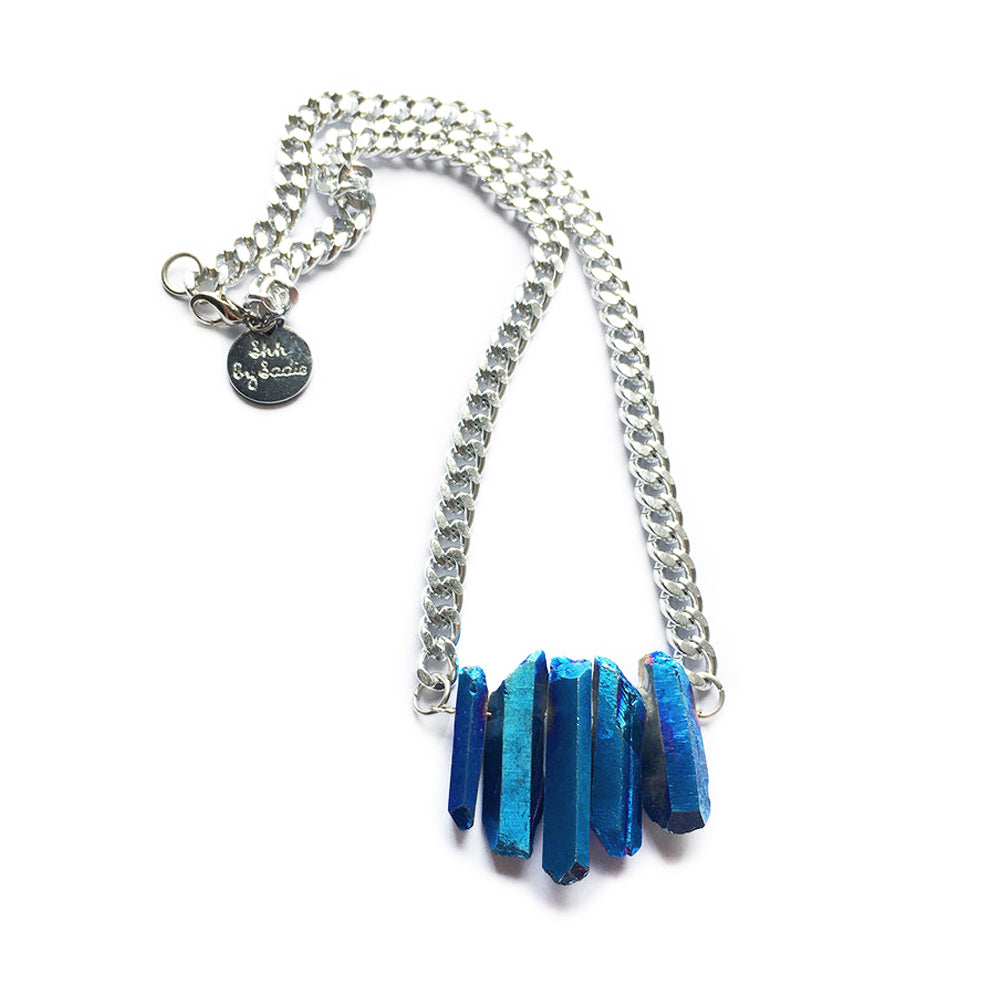 Mini Crystal Quartz Necklace - Blue Crystal Statement Jewelry - Necklaces - Bijou Her -  -  - 