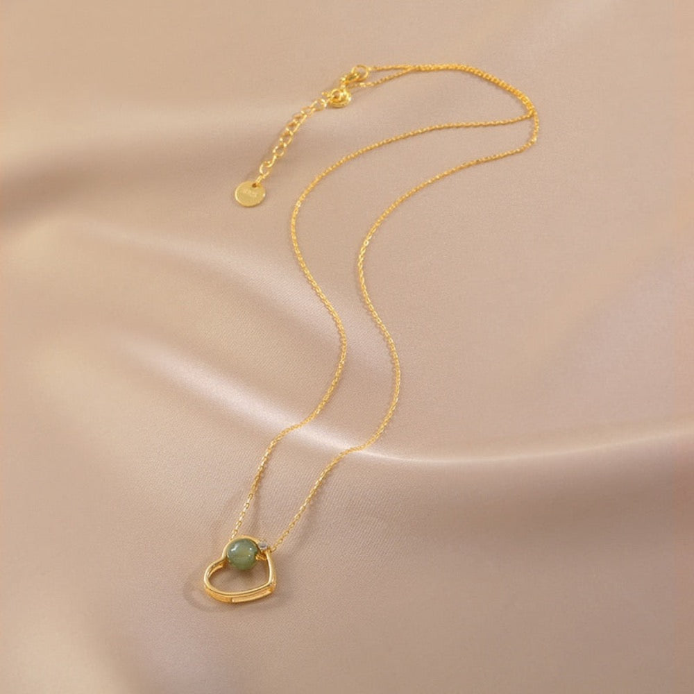 Golden Heart Jade Necklace - Timeless Green Fashion Jewelry for Women - Necklaces - Bijou Her -  -  - 