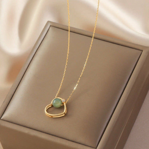 Golden Heart Jade Necklace - Timeless Green Fashion Jewelry for Women - Necklaces - Bijou Her - Title -  - 