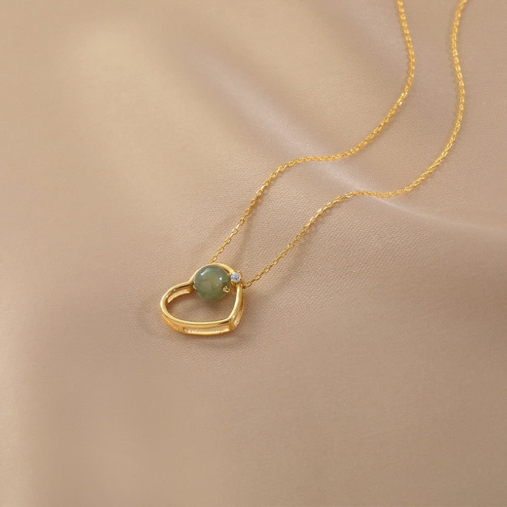 Golden Heart Jade Necklace - Timeless Green Fashion Jewelry for Women - Necklaces - Bijou Her -  -  - 