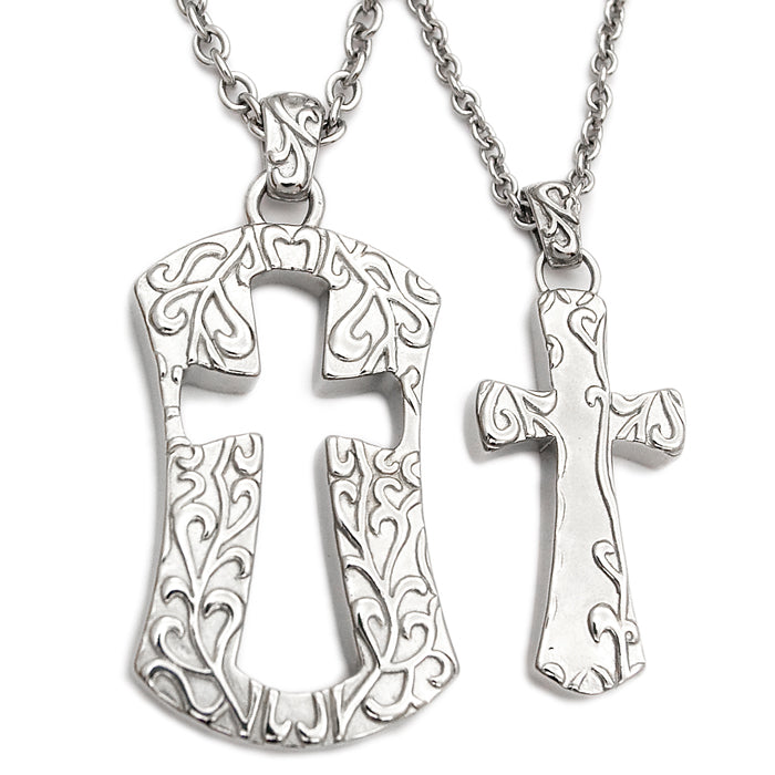 Stainless Steel Couple Cross Necklaces - Wear Together or Gift as a Reminder - 24 Chain with Pouch Included" - Jewelry & Watches - Bijou Her -  -  - 