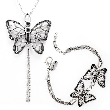 Gossamer Wings Butterfly Jewelry Set - Stainless Steel with Black CZs - Jewelry & Watches - Bijou Her -  -  - 