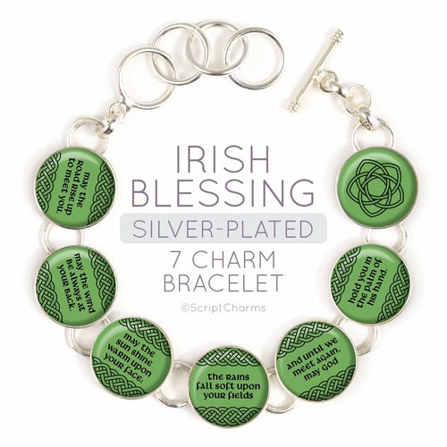 Irish Blessing Charm Bracelet - Stainless Steel or Silver-Plated with Green Glass Charms - Bracelets - Bijou Her - Bracelet Style -  - 