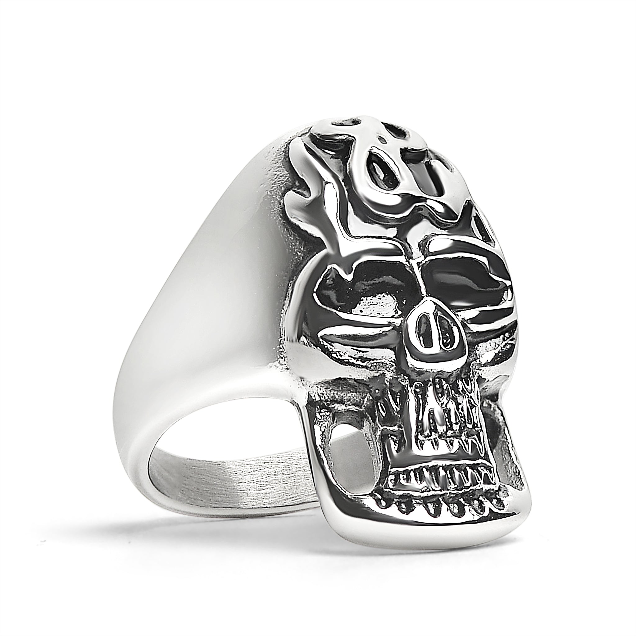 Stainless Steel Flaming Skull Ring - Polished Band for Men's Biker/Goth Style - Jewelry & Watches - Bijou Her -  -  - 