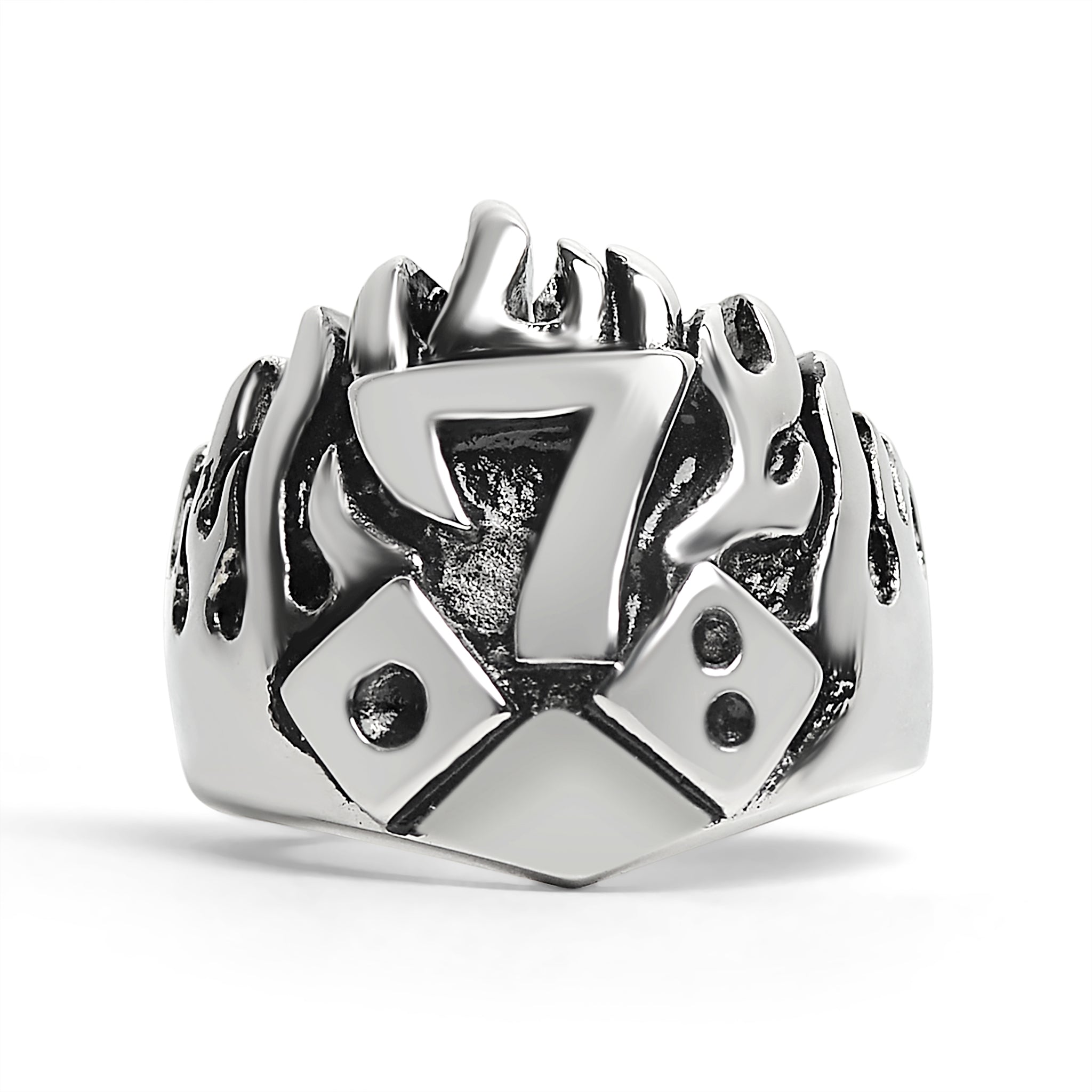 Large Detailed Lucky Seven Dice Stainless Steel Ring - Stylish Accessory for Risk Takers - Jewelry & Watches - Bijou Her -  -  - 