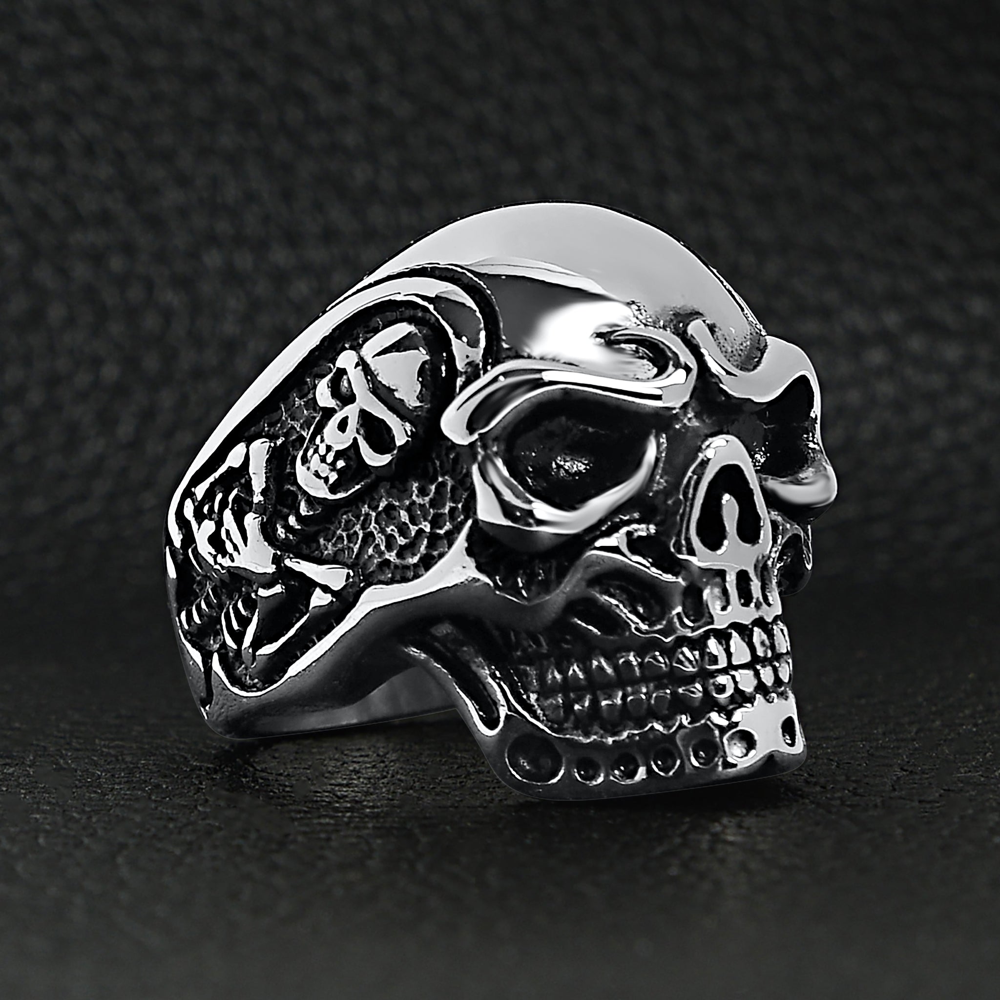 Stainless Steel Skull Ring with Skeleton Accents - Durable and Hypoallergenic - Jewelry & Watches - Bijou Her -  -  - 