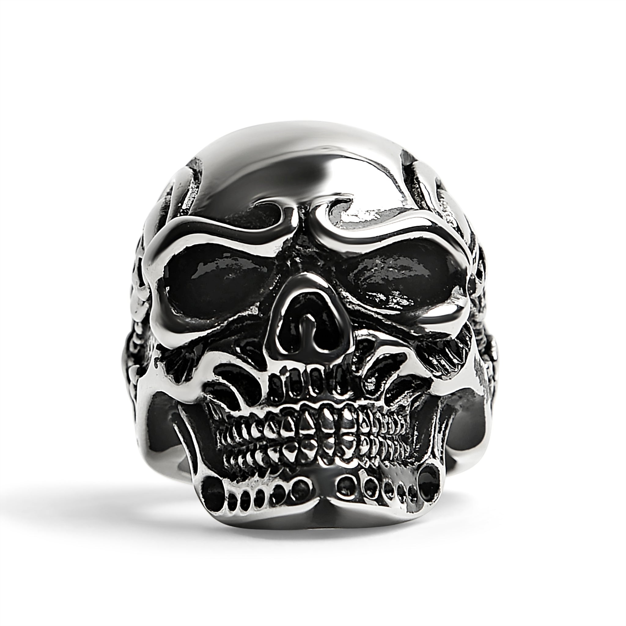 Stainless Steel Skull Ring with Skeleton Accents - Durable and Hypoallergenic - Jewelry & Watches - Bijou Her -  -  - 