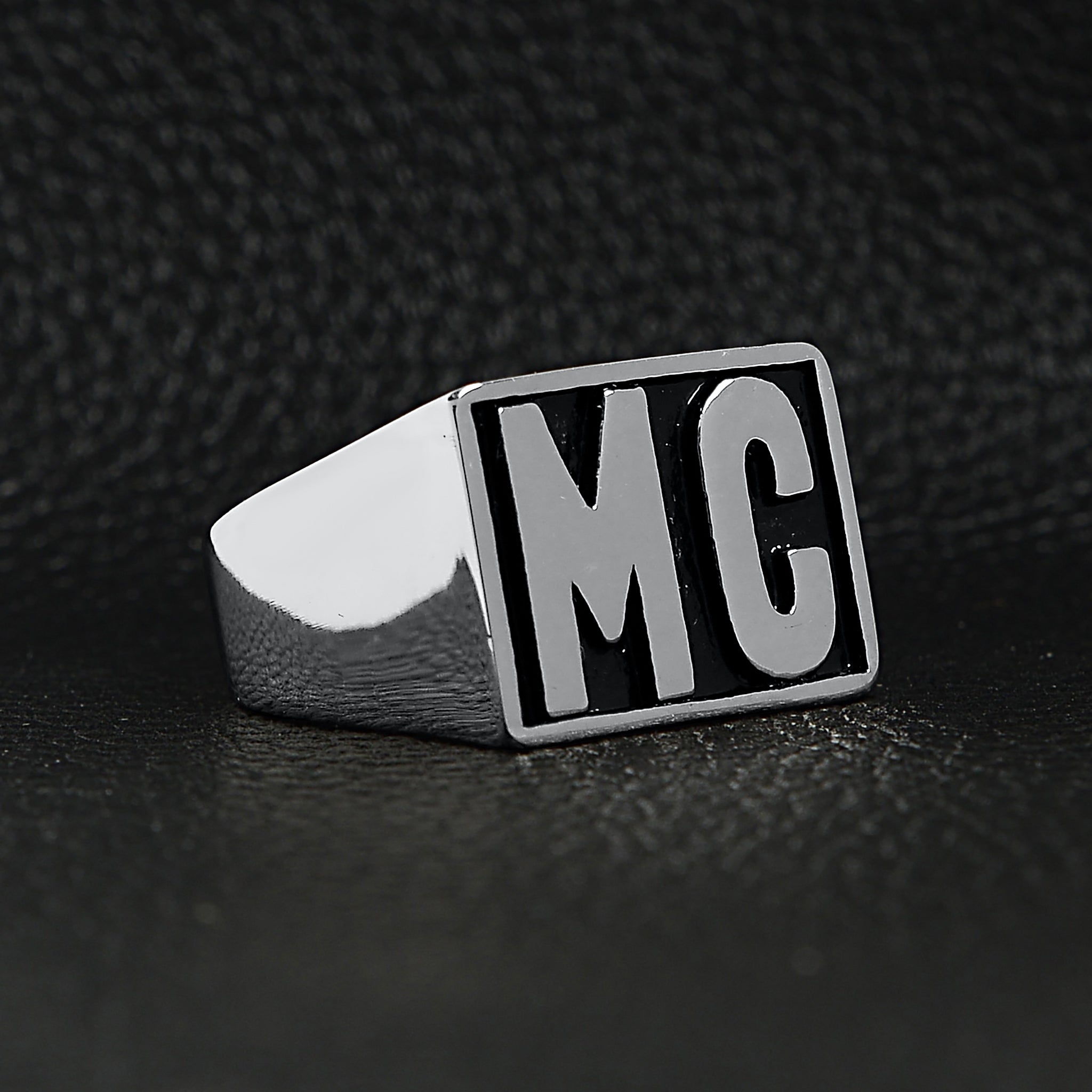 Stainless Steel "MC" Motorcycle Club Signet Ring - Durable and Hypoallergenic - Jewelry & Watches - Bijou Her -  -  - 