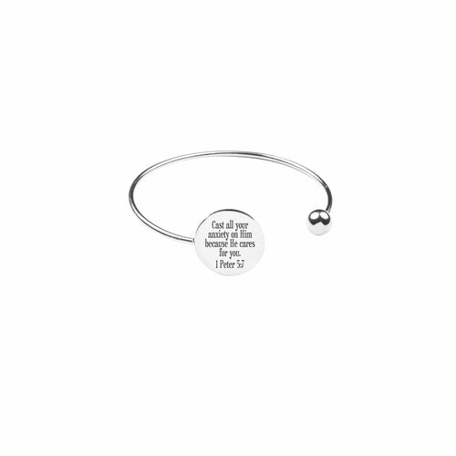 Stainless Steel Scripture Cuff with Bendable Ball Tip - 6.25 Inches, 22mm Disc - Jewelry & Watches - Bijou Her - Color - Option - 