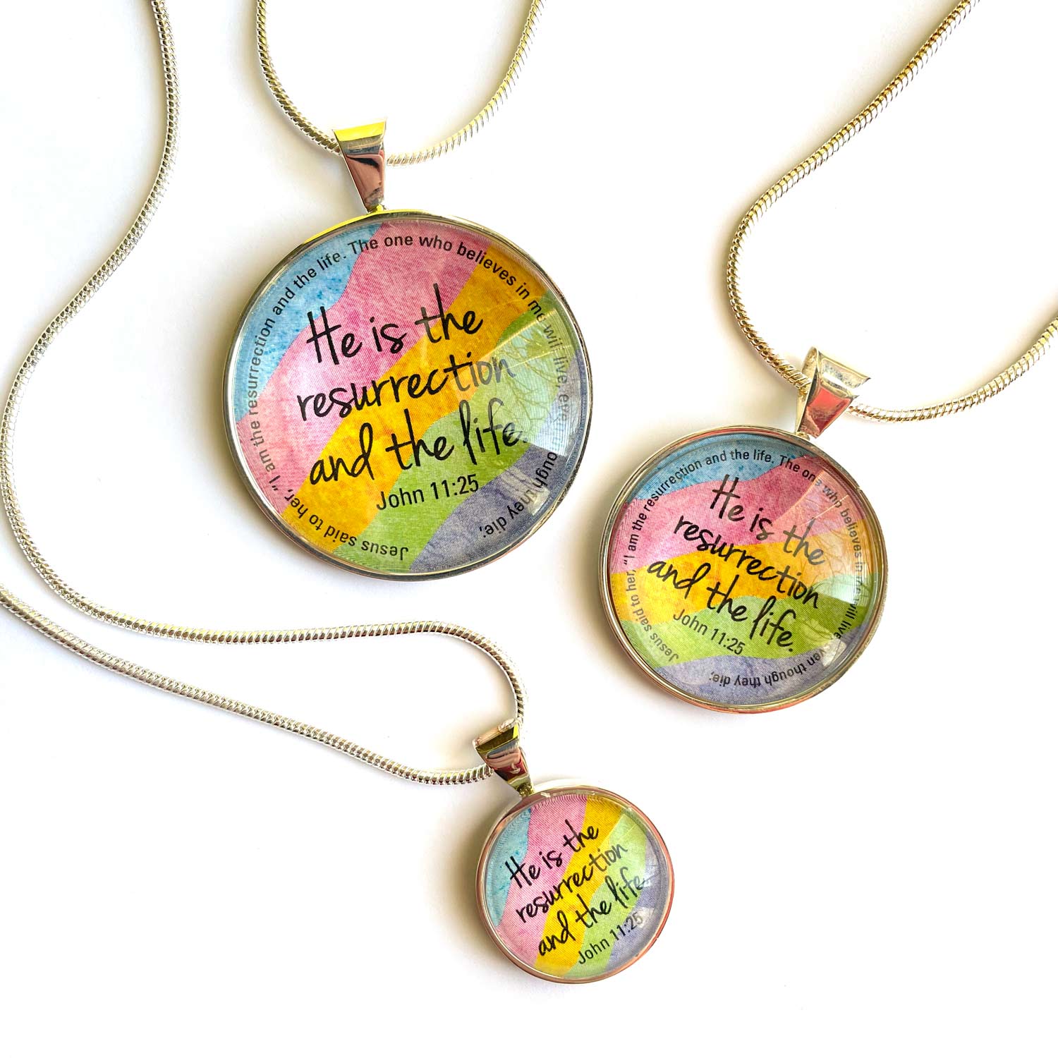 Resurrection and Life Christian Pendant Necklace - Silver-Plated with Easter Scripture from John 11:25 - Necklaces - Bijou Her -  -  - 