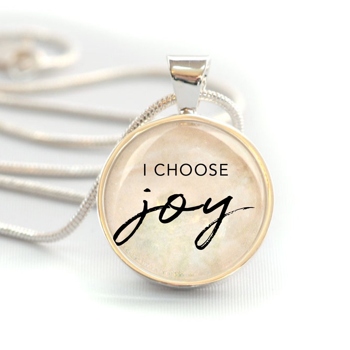 I Choose Joy Silver-Plated Christian Pendant Necklaces - Available in 16mm and 20mm Sizes with Lobster Claw Clasp and Neutral/Multicolored Background. - Necklaces - Bijou Her -  -  - 