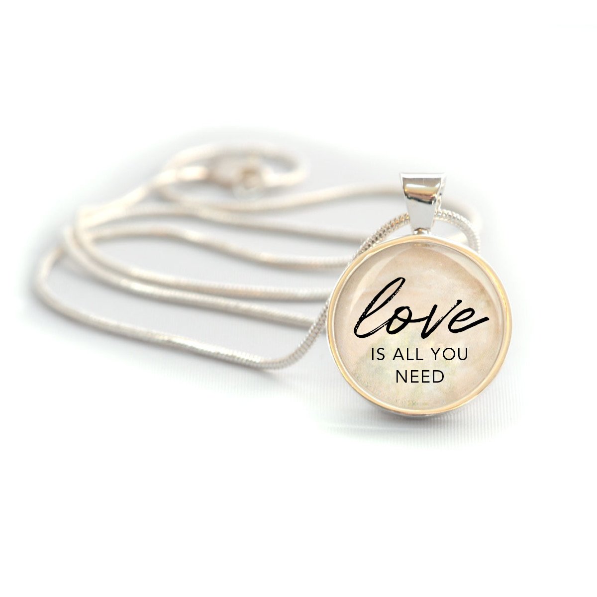 Love is All You Need Pendant Necklace - Handcrafted Silver-Plated Charm, 20" Chain, Beatles-Inspired Design - Necklaces - Bijou Her -  -  - 