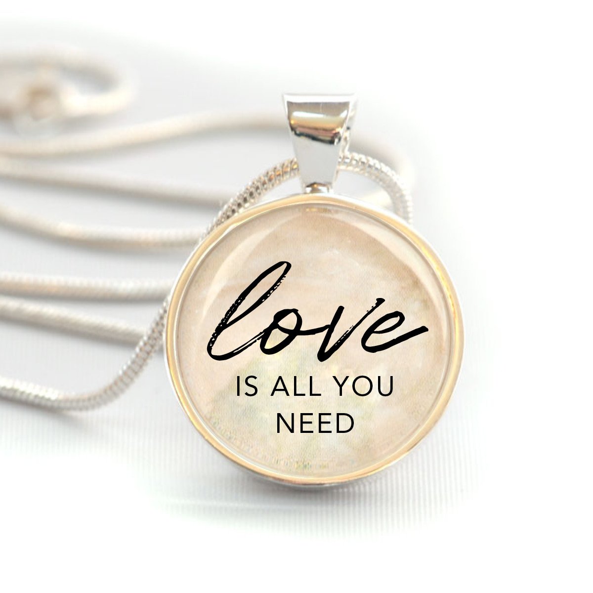 Love is All You Need Pendant Necklace - Handcrafted Silver-Plated Charm, 20" Chain, Beatles-Inspired Design - Necklaces - Bijou Her -  -  - 