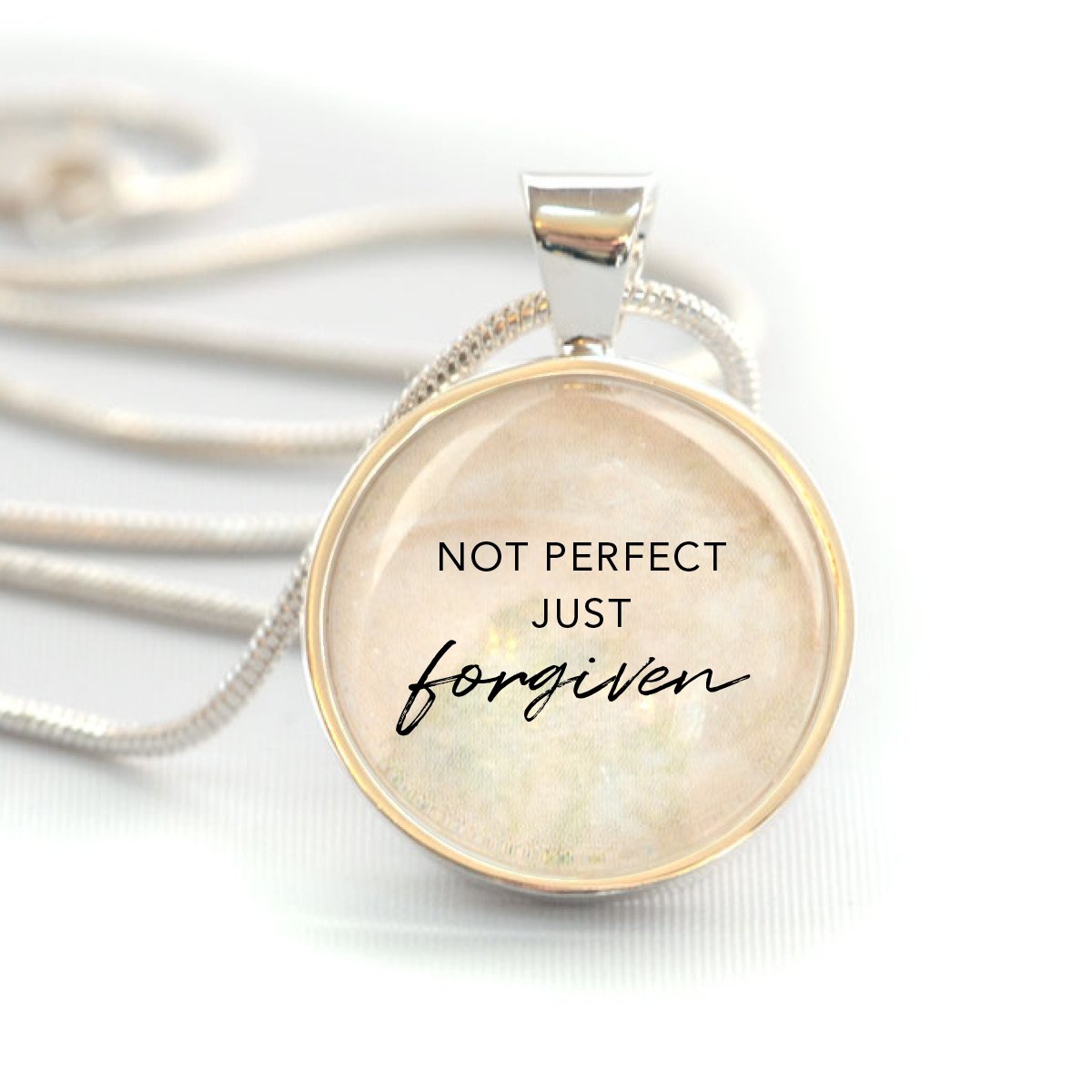 Silver-Plated Christian Pendant Necklace: "Not Perfect, Just Forgiven" - Necklaces - Bijou Her -  -  - 