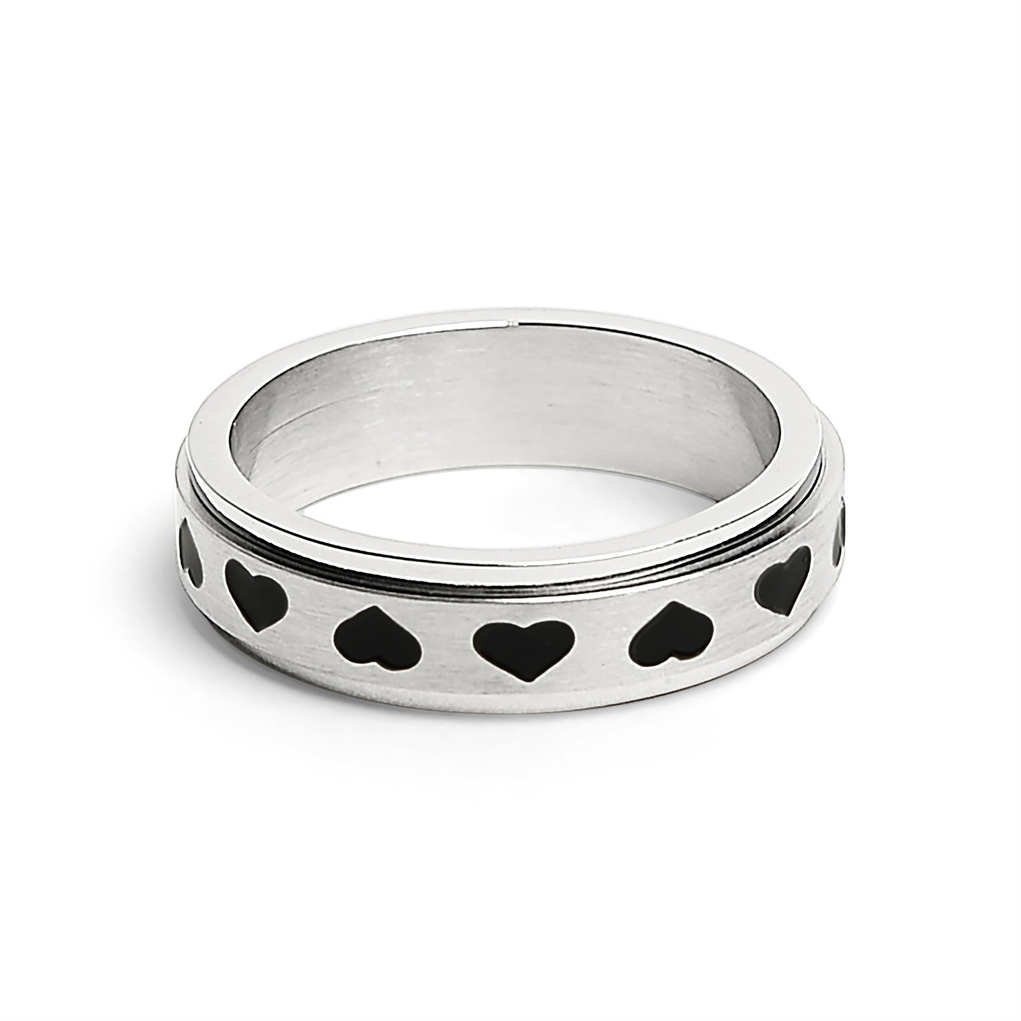 Polished Black Hearts Stainless Steel Spinner Ring - Fidget Jewelry for Women - 5mm Width - Jewelry & Watches - Bijou Her -  -  - 