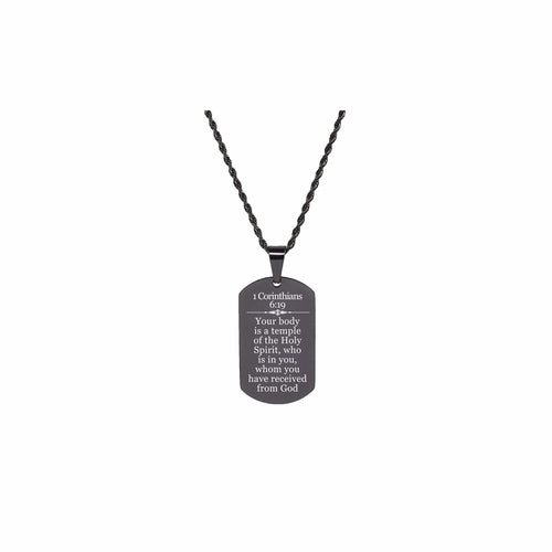 Stainless Steel Scripture Necklace with 1 Corinthians 6:19 - 22 Inch Rope Chain and Lobster Claw Closure - Jewelry & Watches - Bijou Her - Color -  - 