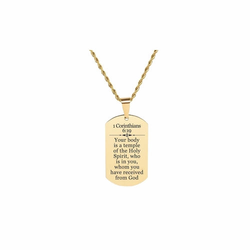 Stainless Steel Scripture Necklace with 1 Corinthians 6:19 - 22 Inch Rope Chain and Lobster Claw Closure - Jewelry & Watches - Bijou Her - Color -  - 