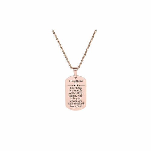 Stainless Steel Scripture Necklace with 1 Corinthians 6:19 - 22 Inch Rope Chain and Lobster Claw Closure - Jewelry & Watches - Bijou Her - Color -  - 