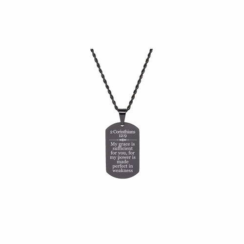 Stainless Steel Scripture Necklace with 2 Corinthians 12:9 - 22 Inch Rope Chain and Lobster Claw Closure - Jewelry & Watches - Bijou Her - Color -  - 