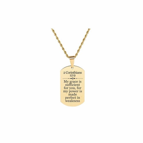 Stainless Steel Scripture Necklace with 2 Corinthians 12:9 - 22 Inch Rope Chain and Lobster Claw Closure - Jewelry & Watches - Bijou Her - Color -  - 