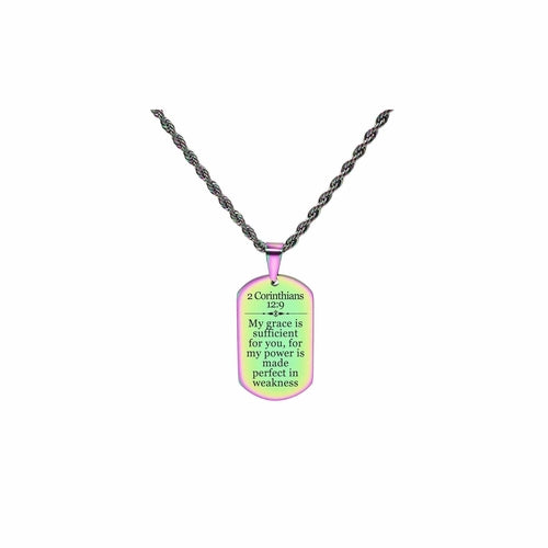 Stainless Steel Scripture Necklace with 2 Corinthians 12:9 - 22 Inch Rope Chain and Lobster Claw Closure - Jewelry & Watches - Bijou Her - Color -  - 