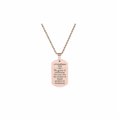 Stainless Steel Scripture Necklace with 2 Corinthians 12:9 - 22 Inch Rope Chain and Lobster Claw Closure - Jewelry & Watches - Bijou Her - Color -  - 