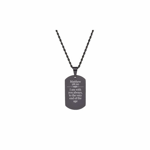 Stainless Steel Scripture Necklace with Matthew 28:20 - 22 Inch Rope Chain and Lobster Claw Closure - Jewelry & Watches - Bijou Her - Color -  - 
