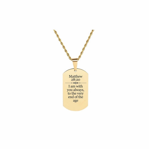 Stainless Steel Scripture Necklace with Matthew 28:20 - 22 Inch Rope Chain and Lobster Claw Closure - Jewelry & Watches - Bijou Her - Color -  - 