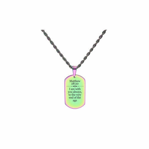 Stainless Steel Scripture Necklace with Matthew 28:20 - 22 Inch Rope Chain and Lobster Claw Closure - Jewelry & Watches - Bijou Her - Color -  - 