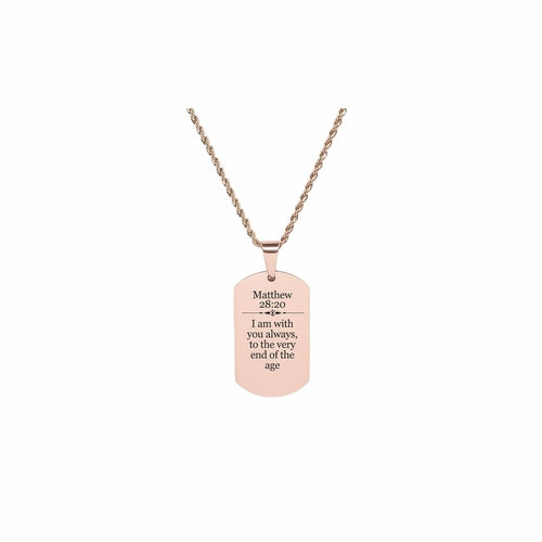 Stainless Steel Scripture Necklace with Matthew 28:20 - 22 Inch Rope Chain and Lobster Claw Closure - Jewelry & Watches - Bijou Her - Color -  - 