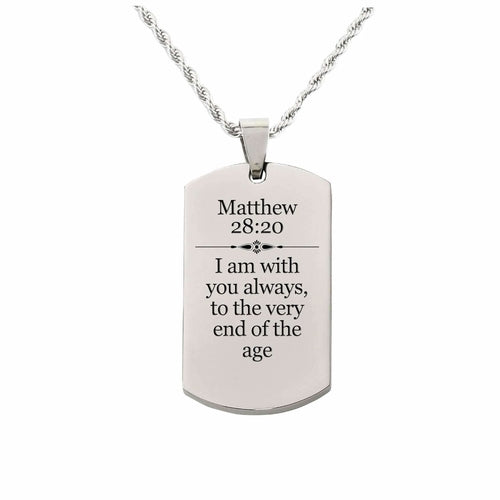 Stainless Steel Scripture Necklace with Matthew 28:20 - 22 Inch Rope Chain and Lobster Claw Closure - Jewelry & Watches - Bijou Her - Color -  - 