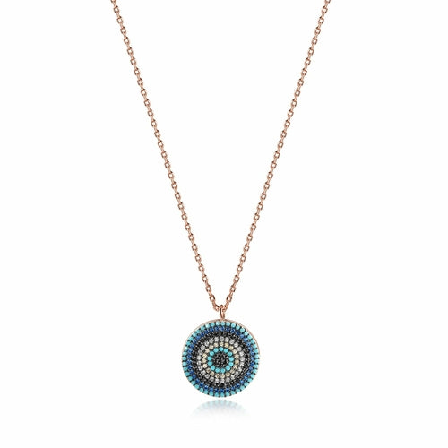 Protective Evil Eye Pendant Necklace with Nano Turquoise and Zircon Stones - Jewelry & Watches - Bijou Her - Color -  - 