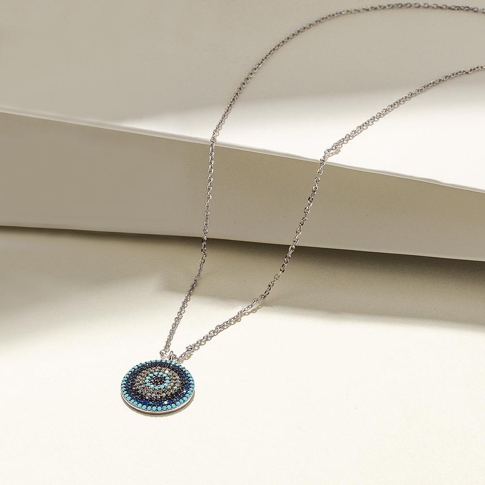 Protective Evil Eye Pendant Necklace with Nano Turquoise and Zircon Stones - Jewelry & Watches - Bijou Her -  -  - 