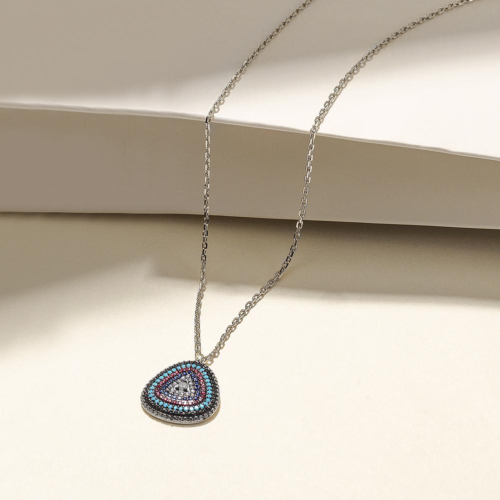 Protective Evil Eye Pendant Necklace - Sterling Silver with Nano Turquoise and Zircon Stones - Jewelry & Watches - Bijou Her -  -  - 