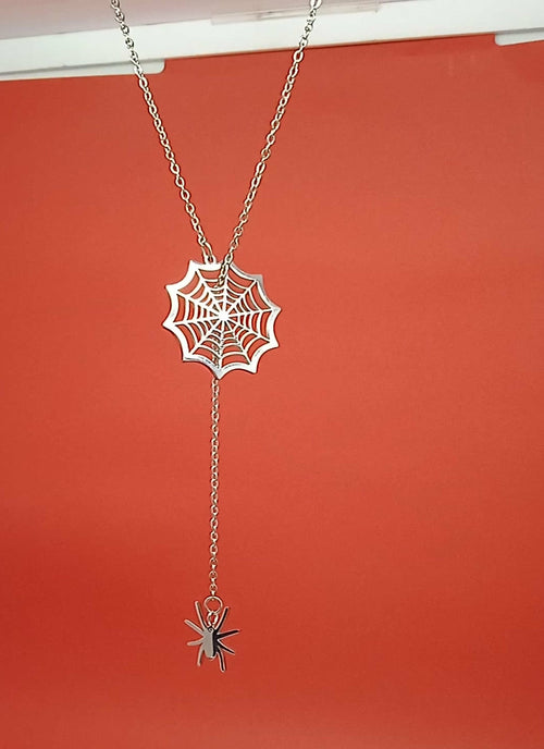 Spider Web Halloween Necklaces - Sterling Silver & Gold, Adjustable Chain Length, Gift Box Included - Gifts - Bijou Her - Color -  - 