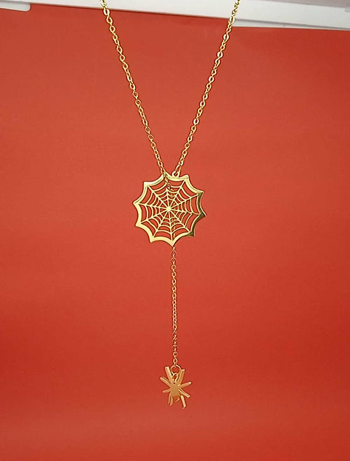 Spider Web Halloween Necklaces - Sterling Silver & Gold, Adjustable Chain Length, Gift Box Included - Gifts - Bijou Her - Color -  - 