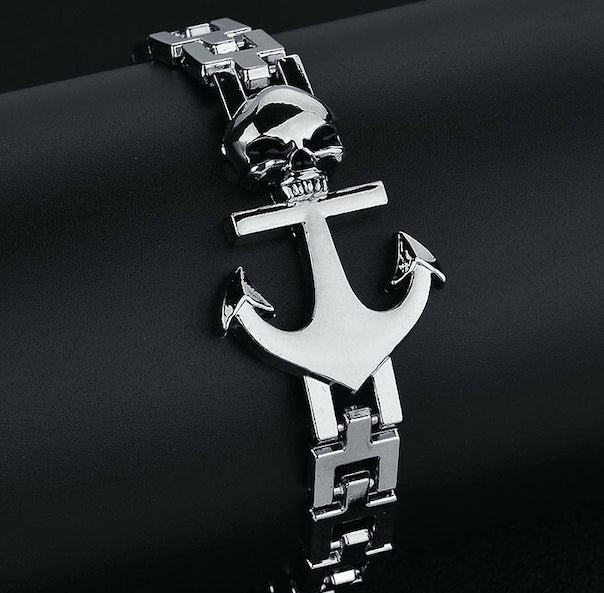 Titanium Steel Skull Ship Anchor Bracelet - 20cm, 9.5mm, 25g - Jewelry & Watches - Bijou Her -  -  - 